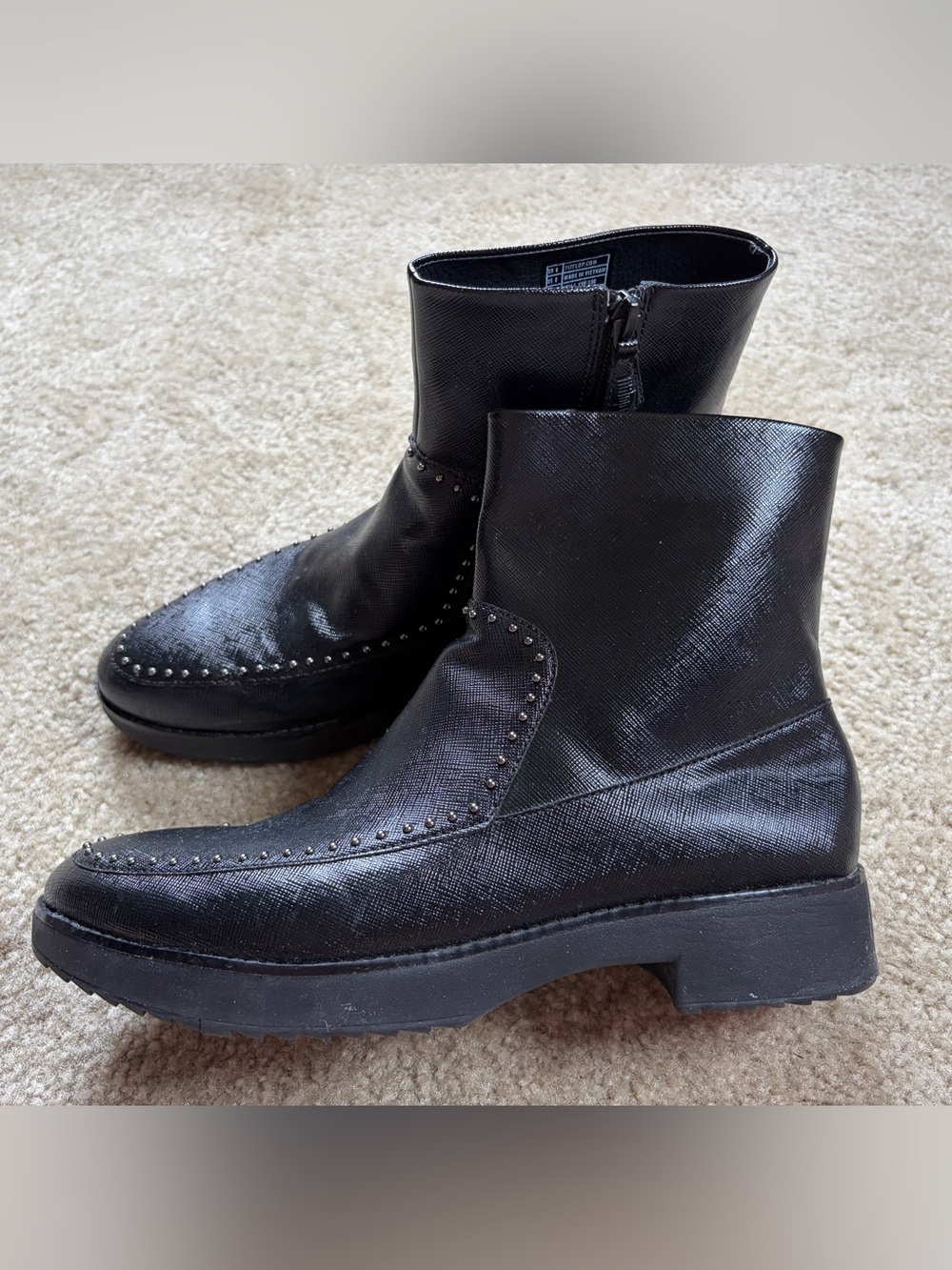 Fitflop Kinbey Black Studded Textured Faux Leather Ankle Boots